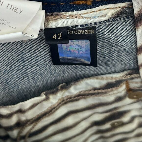 Roberto Cavalli Denim Silk Lined Animal Zebra Print Jean Shorts Size EU 42 - Picture 6 of 8